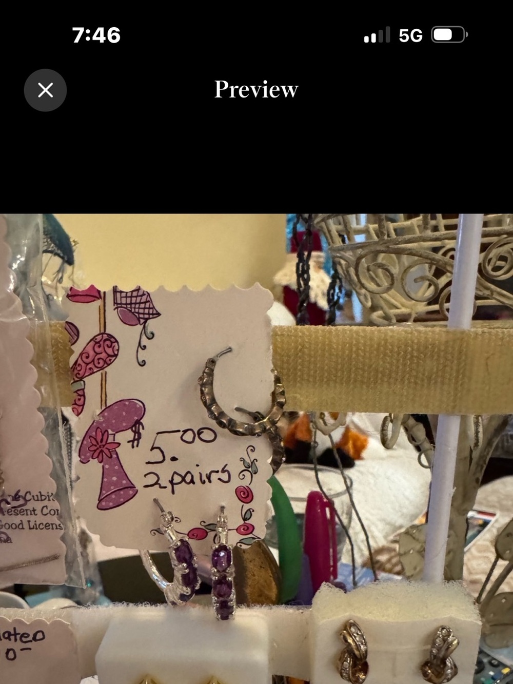 Purple Stone Hoop Earrings - Pair
